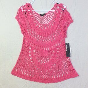 Takara Women Swimsuit Cover Up Top Pink Size Large BOHO Open Weave NWT